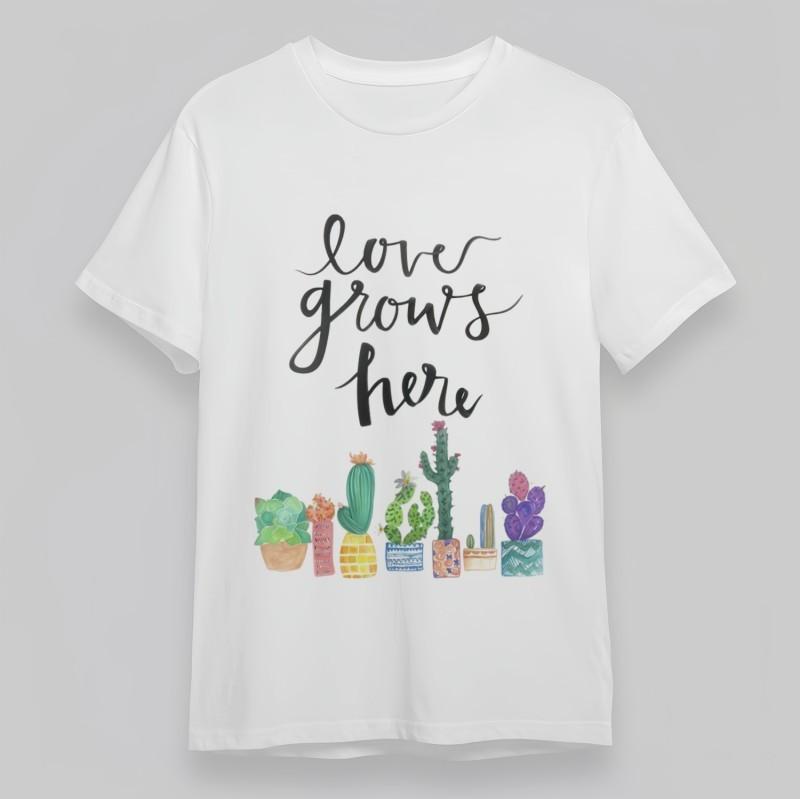

Women s Oversize All-Season Classic T-Shirt Love Grows Here Cactus Succulent Tee 3XL
