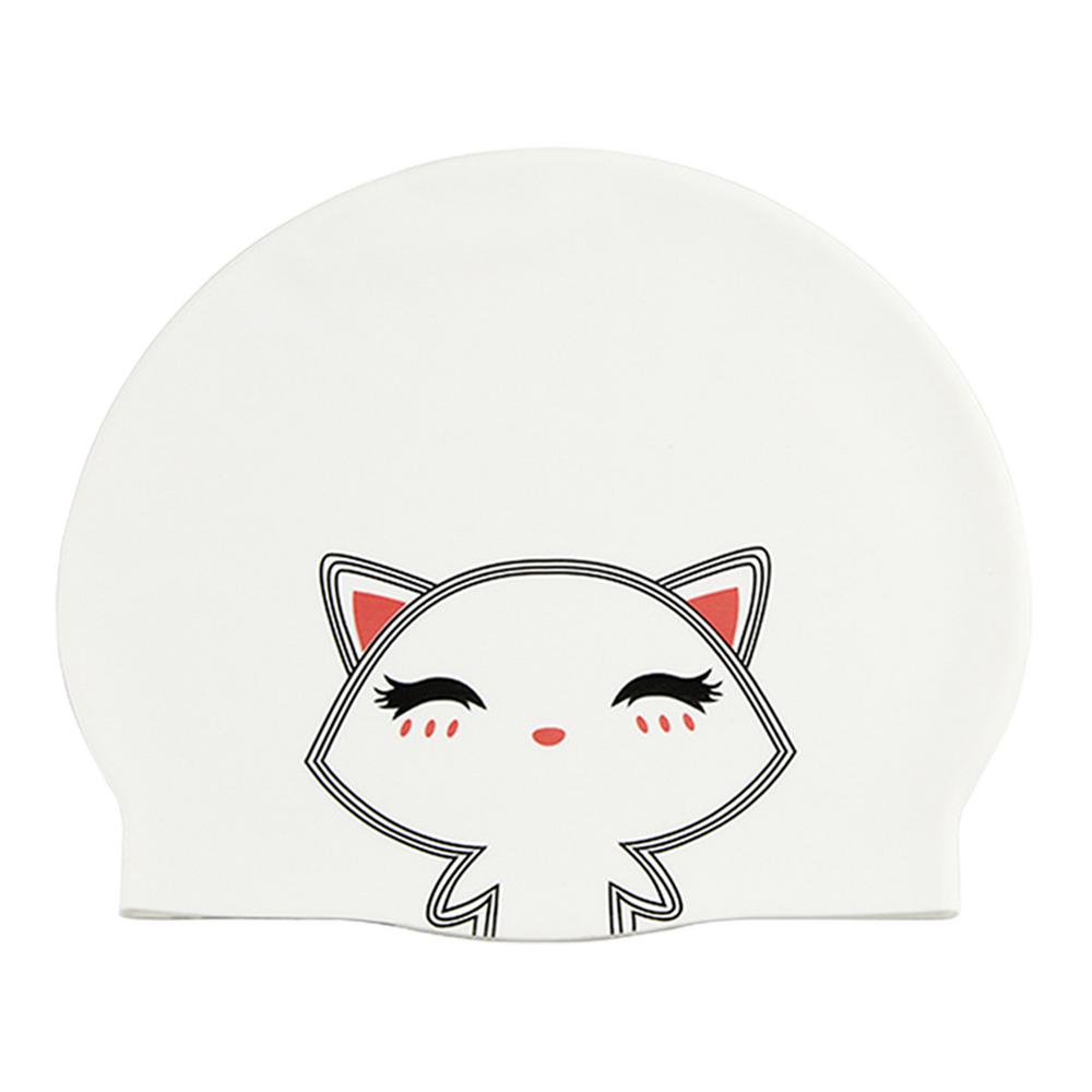 Silikon-Badekappe mit Katzenmuster, wasserdicht, mit Blumenmuster, Ohrenschutz, für langes Haar, für erwachsene Frauen