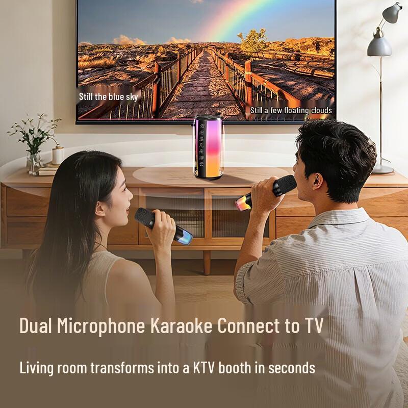 Newmine K19 Mini Bluetooth KTV Speaker with Dual Microphones CN Plug (adapter Included)