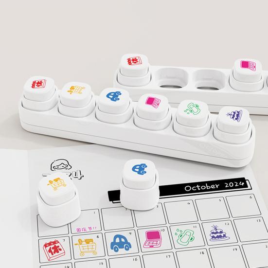 1 set mini-stämplar för planerare 6 designer Självfärgande stämplar Söta plaststämplar för dagbokföring Scrapbooking Planerare DIY-hantverk