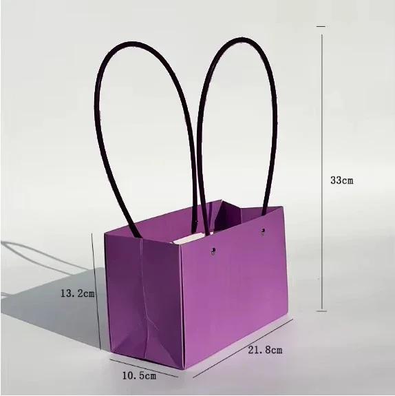 Paper Box Pink Kraft Paper Tote Bag Square Gift Bag  Flower Shop Supplies Valentine's Day Party 10pcs Fresh Flower Packaging