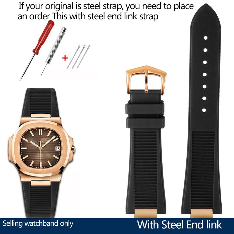 25*13mm Silicone Rubber Watchband For Pa-tek Philippe Nautilus Series 5711/5712/5980 Waterproof Sports Strap Bracelet Brown Blue