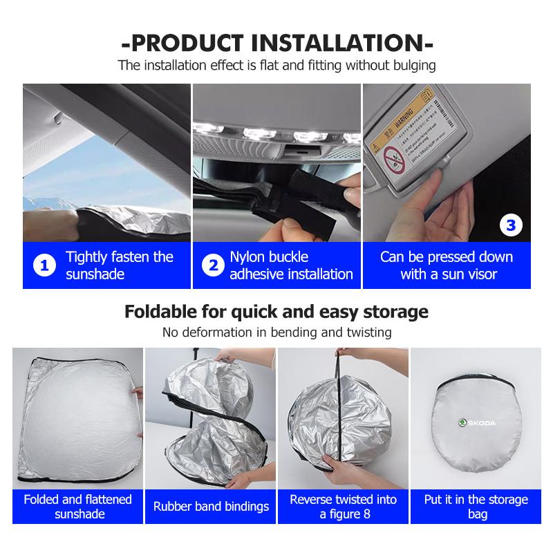 For Skoda Car Windshield Sun Shade Visor UV Protection Shield Rapid Octavia Derivative Enyaq-iV VisionS Yeti Scala mce522