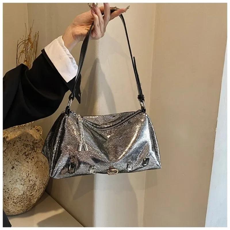 Retro New Shoulder Axillary Sequin Ladies Bags  High Quality Solid Nylon Soft Zipper Fashion Crossbody Bag