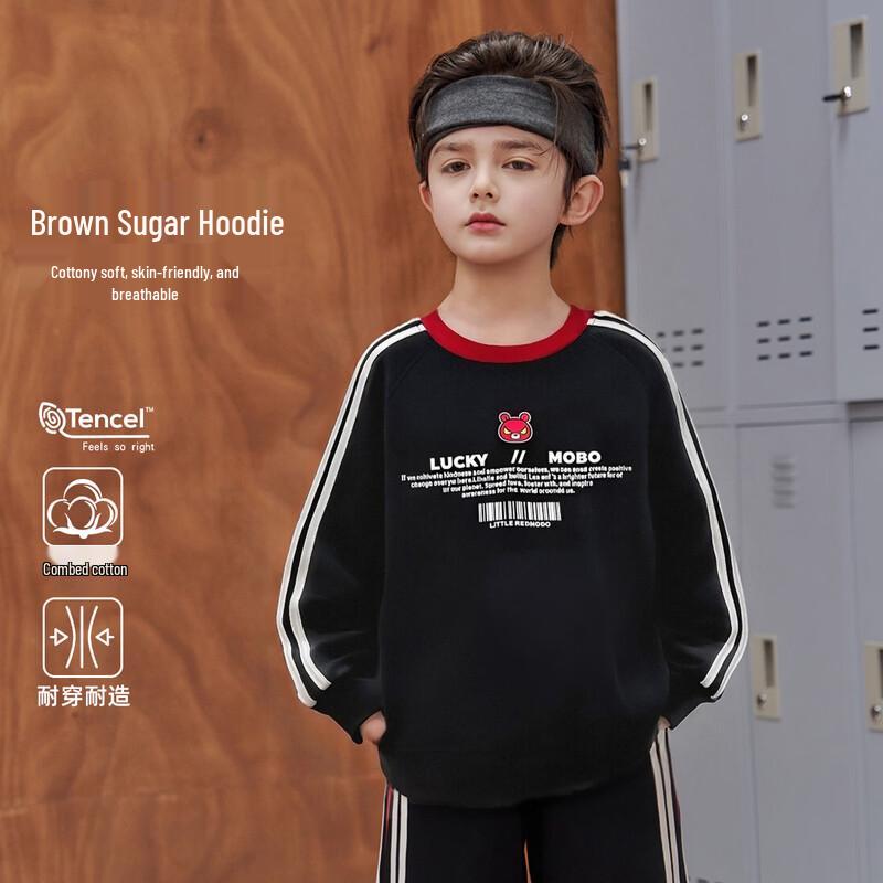 Boys  Black Cartoon Graphic Pullover Sweatshirt 140