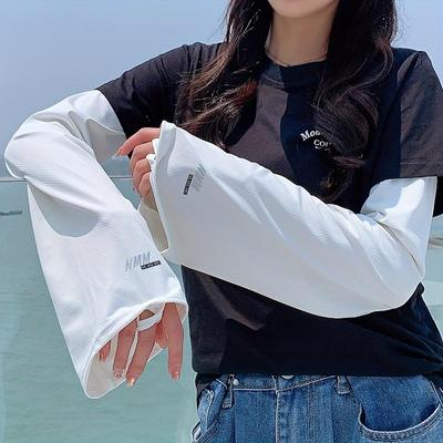 1 Paar Lange Lockere Damen-Handschuhe - Atmungsaktiv, Leicht, Sommer-Armschoner in Einfarbig, Polyester, Nicht Dehnbar, Lässiger Stil