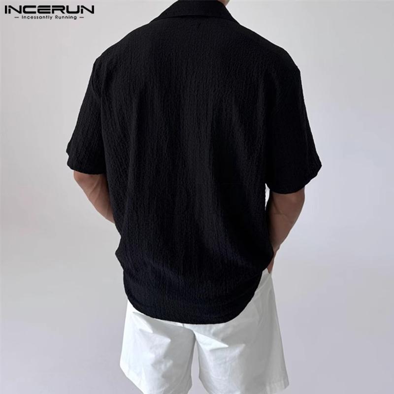 INCERUN Sommer Herren Revers V-Ausschnitt Kurzarm Knöpfe Lässige Lockere Hemden Oberteile