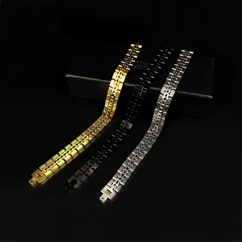 Cross Retro Stainless Steel Men's Gold & Black Waterproof Bracelet