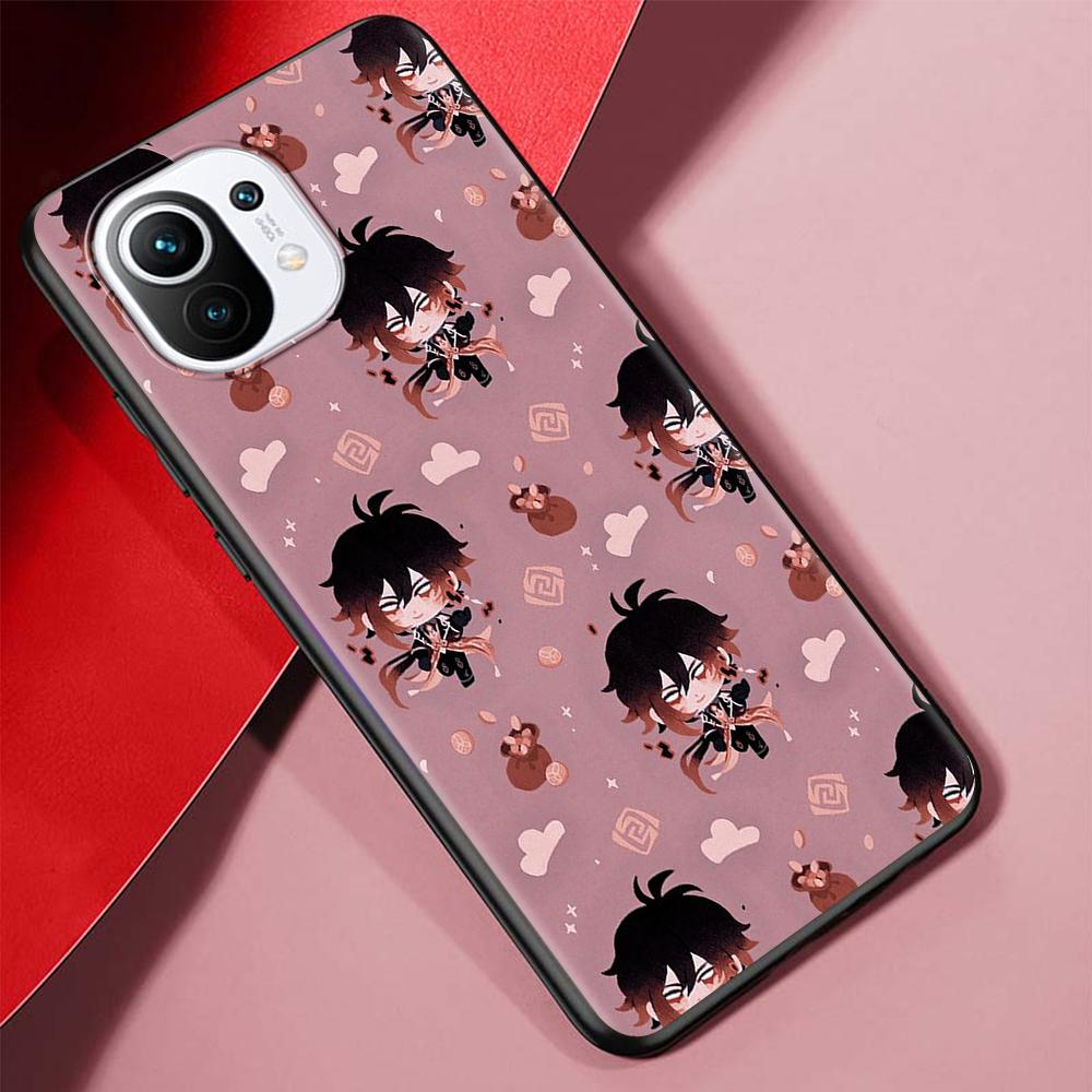 Cartoon Genshin Impact Case for Xiaomi Mi 11 Ultra 11T 10T 9T Pro Note 10 A2 9 8 Lite A3 CC9E 10S CC9 A1 Black Soft Phone Cover