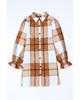 Azura Exchange Khaki Plaid Ruffled Sleeve Shirt Dress