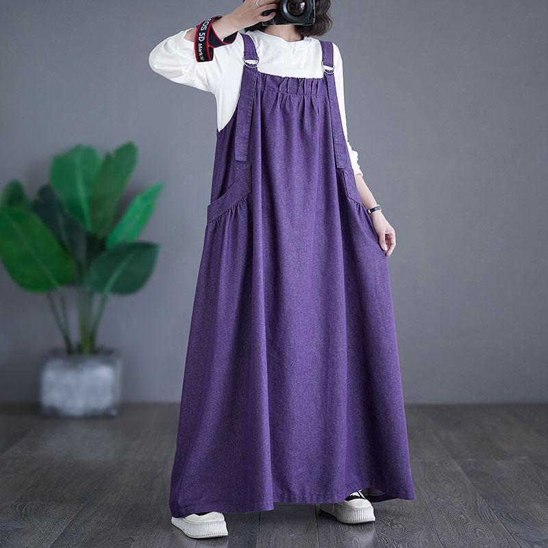 Summer Dress Women Denim Loose Long Dress Vintage Casual Sleeveless Oversized Plus Size