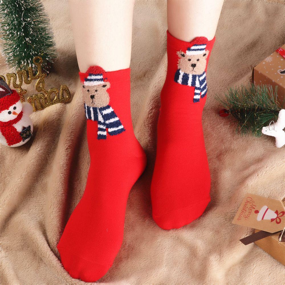 Women Santa Claus Elk Bear Cartoon Stockings Colorful Cotton Xmas Gift Christmas Animals Socks