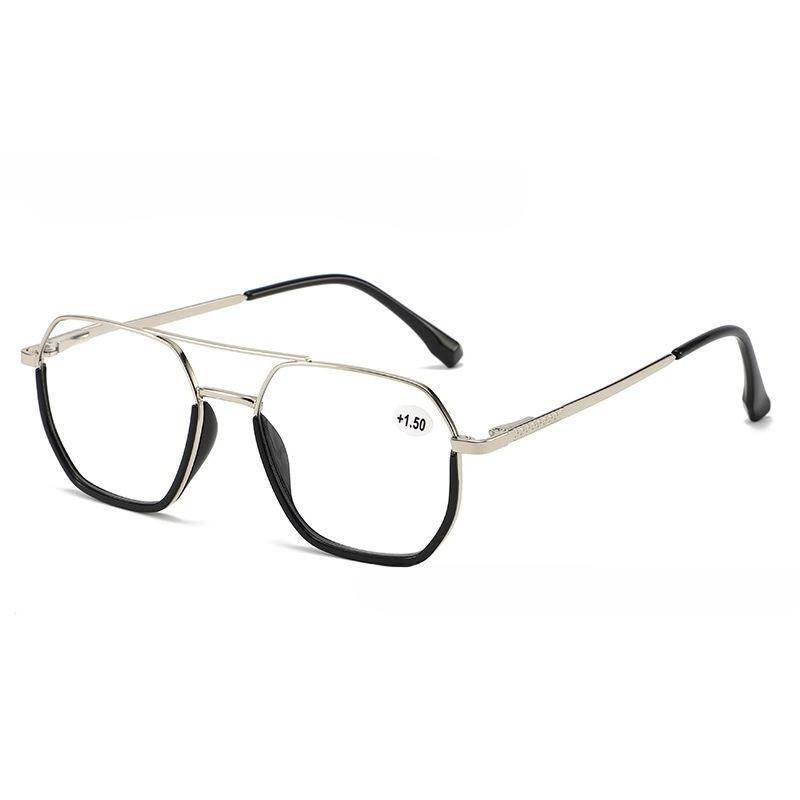 Metal Double-Bridge Square Frame Presbyopia Glasses Classic Oversized Frame Comfortable Blue Light Blocking Reading Glasses