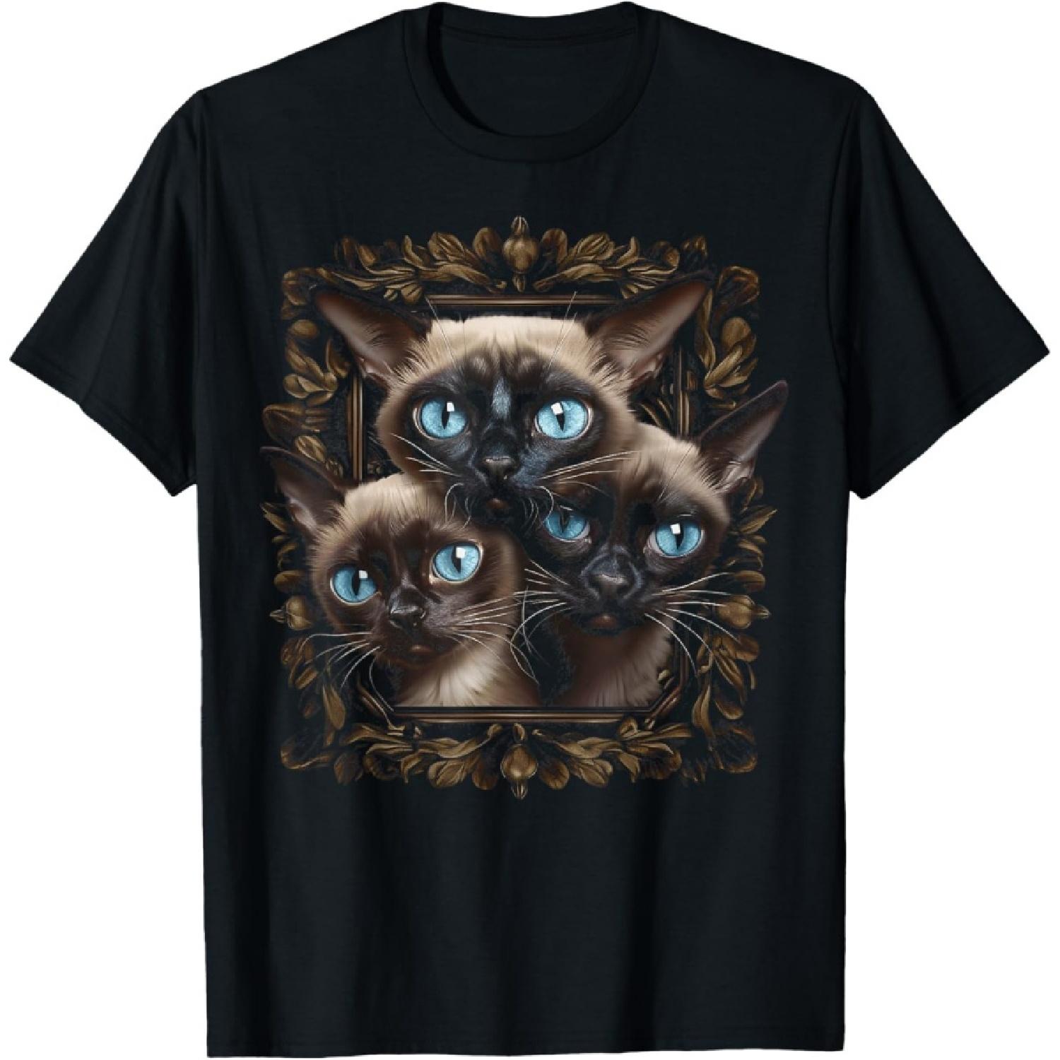 Cute Siamese Cat art Siamese Cat T-Shirt for Men Women Kids S чёрный