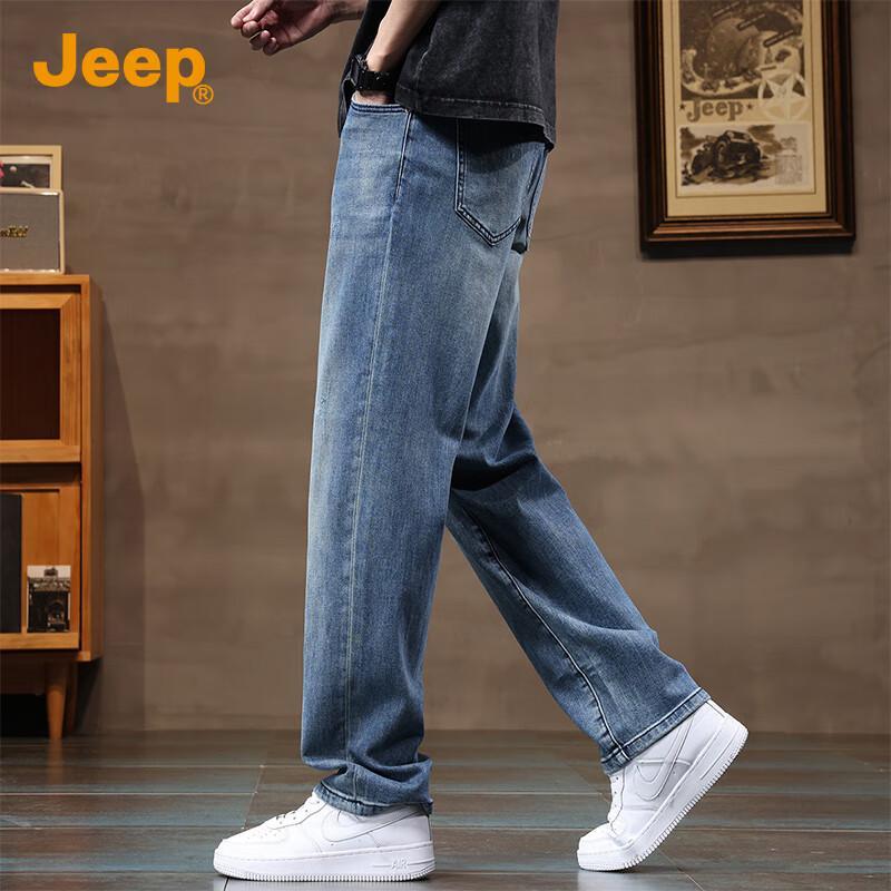 JEEP Men's American Retro Washed Straight-Leg Loose Jeans