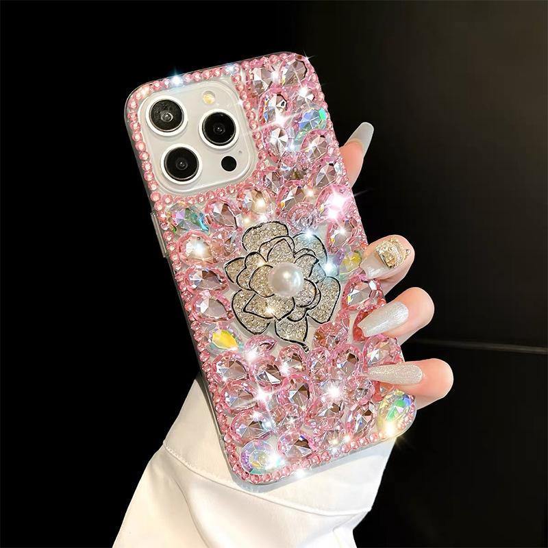 For Samsung S24ultra Pearl Camellia Mobile Phone Case for Samsung Full Diamond S23plus Luxury and High-end Sense