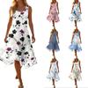Ärmelloses Sommerkleid mit Blumenprint für Damen, Rundhalsausschnitt, unregelmäßiger Saum, mittellang, leicht, bequem