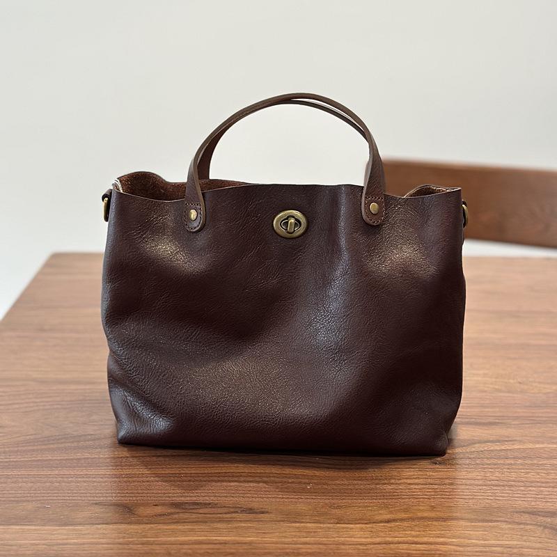 Spring/Summer Women's Genuine Tree Bark Leather Handbag - Vintage Lock Shoulder & Crossbody Bag.