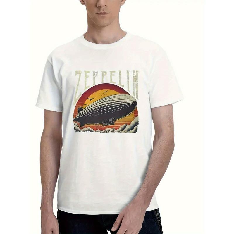 

Европейские размеры [Идеальный подарок для фанатов] Винтажная футболка с дирижаблем Zeppelin - Ретро-дизайн с логотипом авиации и музыки S белый