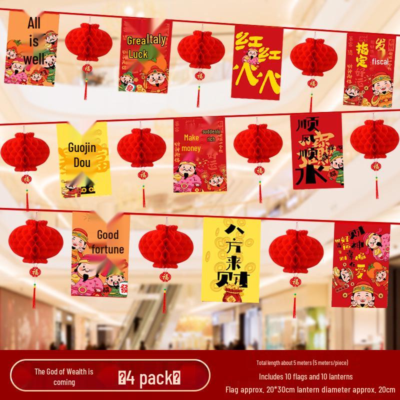 Chinesische Wimpelketten mit roten Laternen für Grillparty, Restaurant, Supermarkt, Decken Dekorationen zum Jubiläum