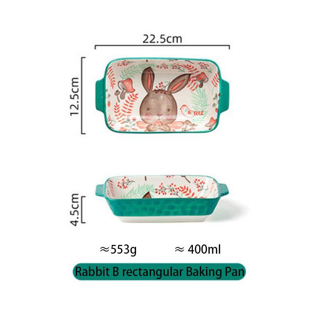 Ceramic Bakeware With Handle Forest Animals Baking Pan Underglaze Kitchen Tableware Salad Bowl Au Gratin Dishes