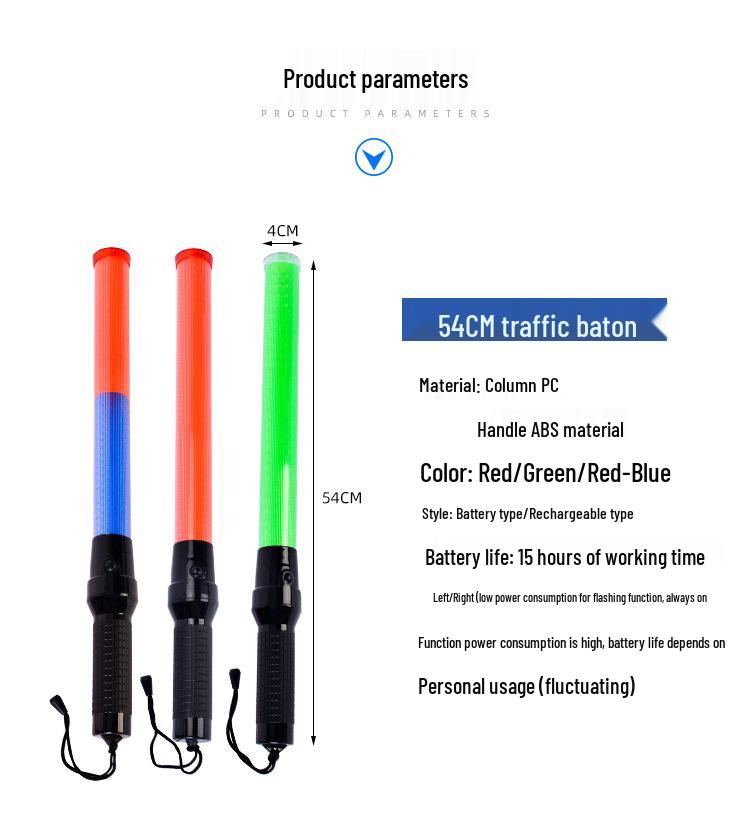 LED Traffic Baton Warning Stick, Handheld Flashing Glow Stick, Night Safety Sign