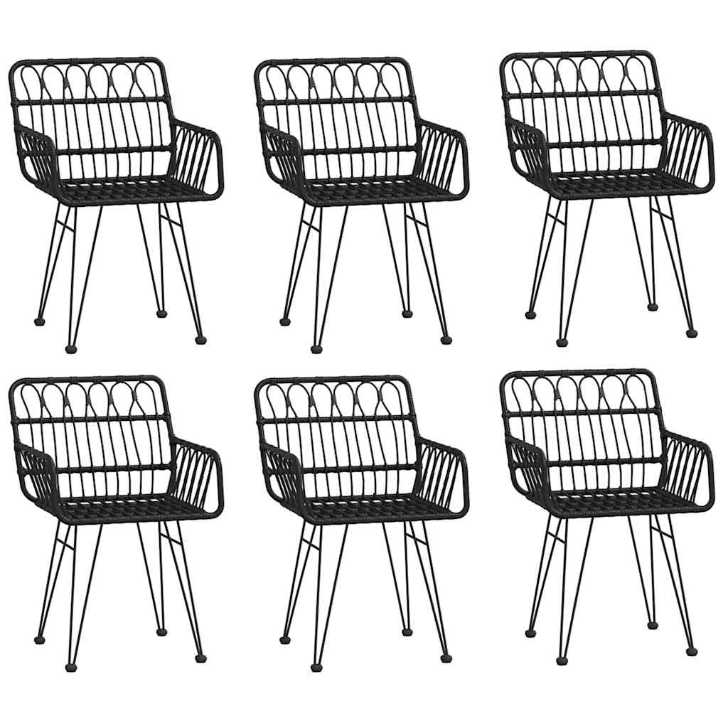 7 Piece Outdoor Dining Set Black Poly Rattan