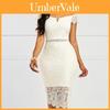 Elegante Vestito Bodycon in Pizzo a Maniche Corte con Scollo a V per la Sera Estiva