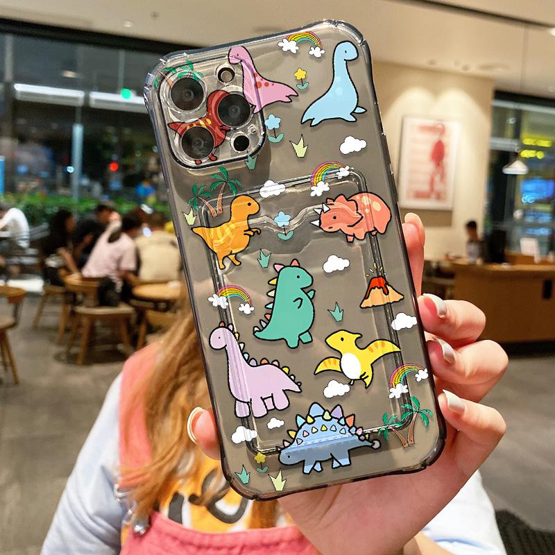 

Чехол для телефона с динозавром и держателем для карт для iPhone 16E Fundas iPhone 11 13 16 Pro Max14 15 12 XR X Xs 7 8 Plus SE противоударный мягкий чехол iPhone 13 Pro