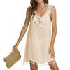 Summer Handhook Stitched Tassel V-neck Hollow Vest Bikini Dress