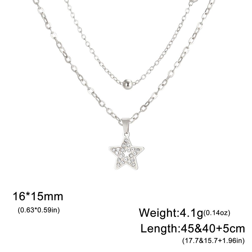 Trendy Clear Zircon Star Pendant Necklaces for Women Stainless Steel Double Chains Necklace Jewelry 2026 Mother's Gift New
