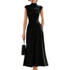 Elegant Women's Summer Stand Collar Sleeveless Dress, Color Loose Fit Stretchy Dress for Casual and Party Wear