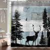 Rustic Forest Deer Shower Curtain Cabin Farmhouse Country Lodge Bathroom Decor Polyester Fabric Bath Curtain Set with Hooks