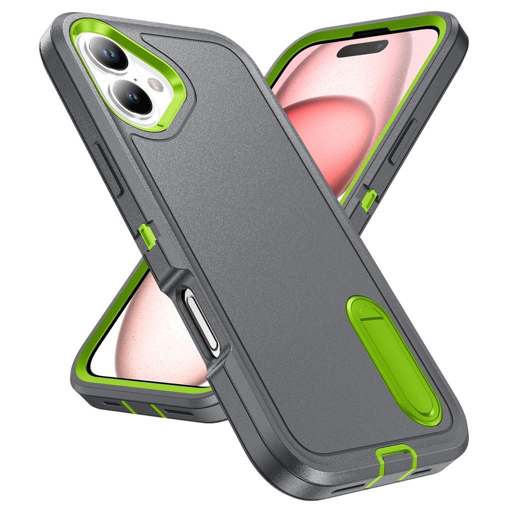 For iPhone 16 Case PC+Silicone+EVA Kickstand Drop-Proof Phone Cover