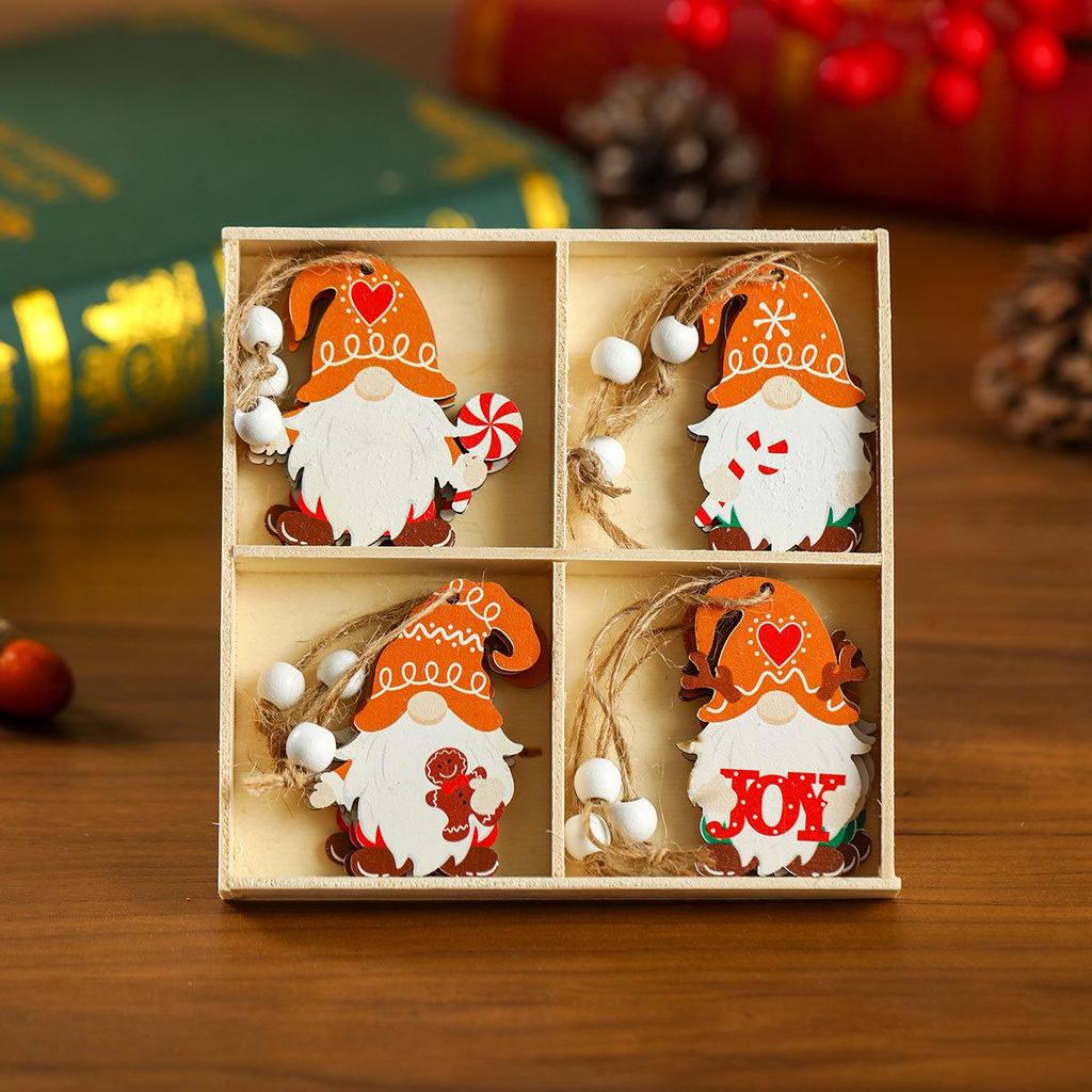 Christmas Wooden Painted Ornaments: Boxed Pendants for Tree Décor & Gifts