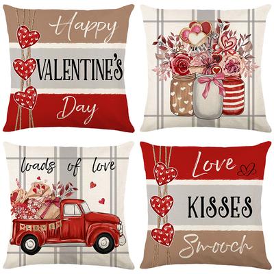 Valentine's Day Pillow Cover Linen Printed Love Cushion Pillow Home Sofa Decoration Pillow Cover