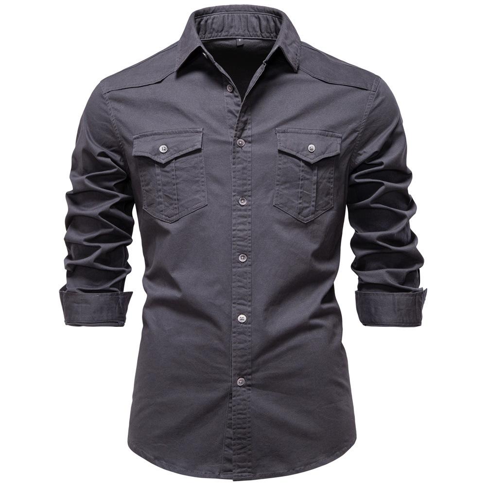 Men's Spring Autumn Denim Shirt, Solid Color Long Sleeve Casual Button-Up Jean Shirt, Classic Lightweight Denim Top
