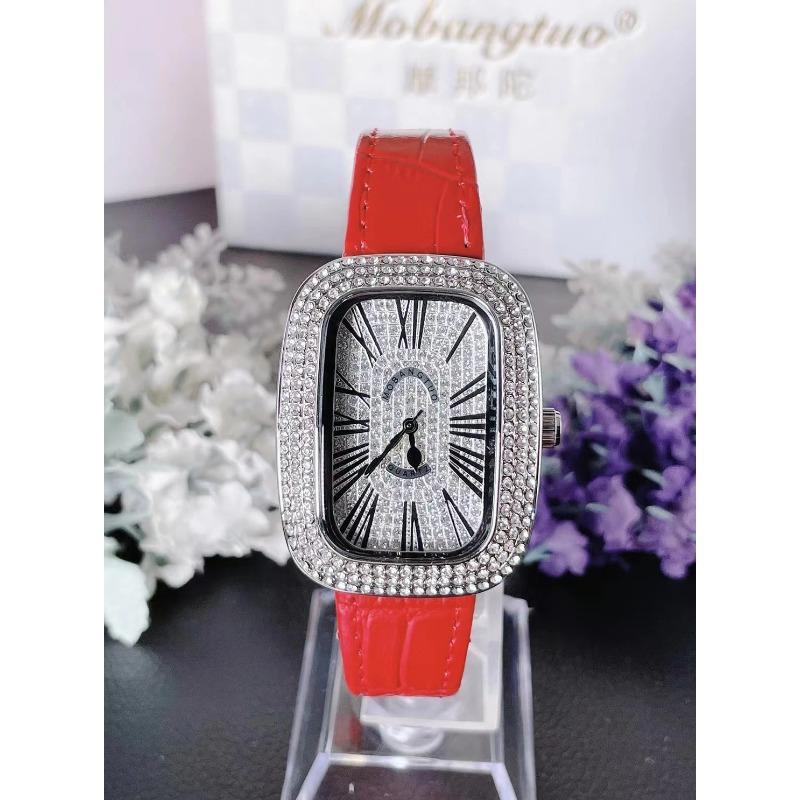 Women Quartz Watch Tonneau Oval Case Diamond Iced Out Reloj Roman Numerals Dial Luxury Clock Ladies Vintage Wristwatch