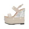 Fashion 16cm Super High Heel Platform Wedge Sandals Summer Shoes Women Rhinestone Open Toe Beach Shoes Pumps Slides Summer Shoes