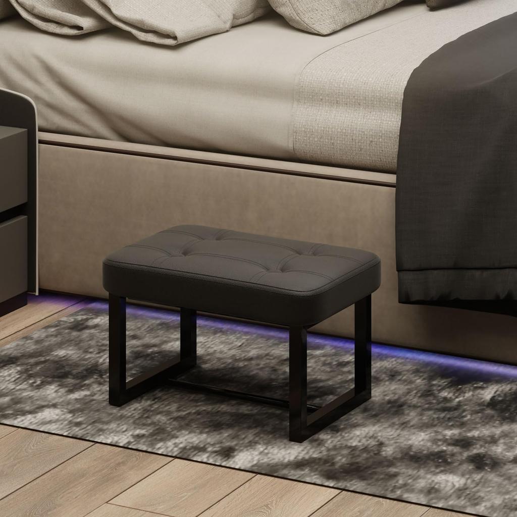 ITsst 250kg Weight Stylish PU Leather Shoe Changing Suitable for Adults and Living and Black Ottoman, Footstool, High-Resilience Leg/Footrest,
