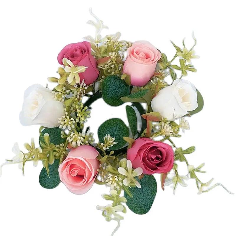 

Кольца для свечей, венок из подсвечников, европейские искусственные украшения из роз, рождественские и новогодние украшения для окон, украшение стола 04