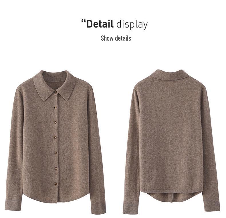 Women's Polo Collar Cashmere Cardigan - Elegant Lapel Sweater, Fashionable and Versatile Knit Top
