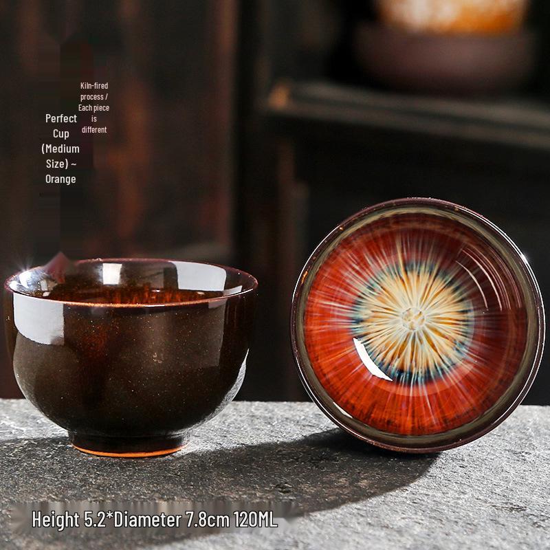 Jian Zhan Kiln-Change Ceramic Sand Gold Tea Cup - Hat-Shaped Tea Tasting Bowl