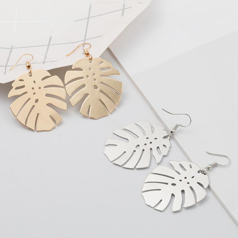 New Monstera Leaf Statement Dangle Earrings for Women Colorful Acrylic Metal Drop Earrings Exaggerated Ear Jewelry Pendientes