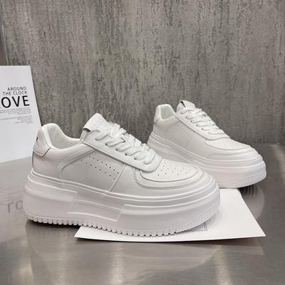 Chaussures décontractées en cuir véritable pour femmes, baskets à plateforme, baskets d'été à bout rond, chaussures vulcanisées pour femmes, baskets blanches, chaussures épaisses