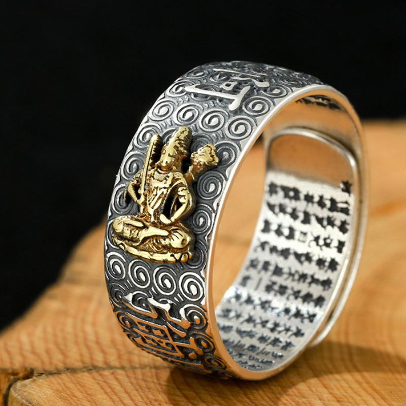 Inel Namo Amitabha, inel din sterlină, în relief, cu inimă retro, Sutra, Buddha, stil etnic, diverse serii, inele pentru bărbați, bijuterii