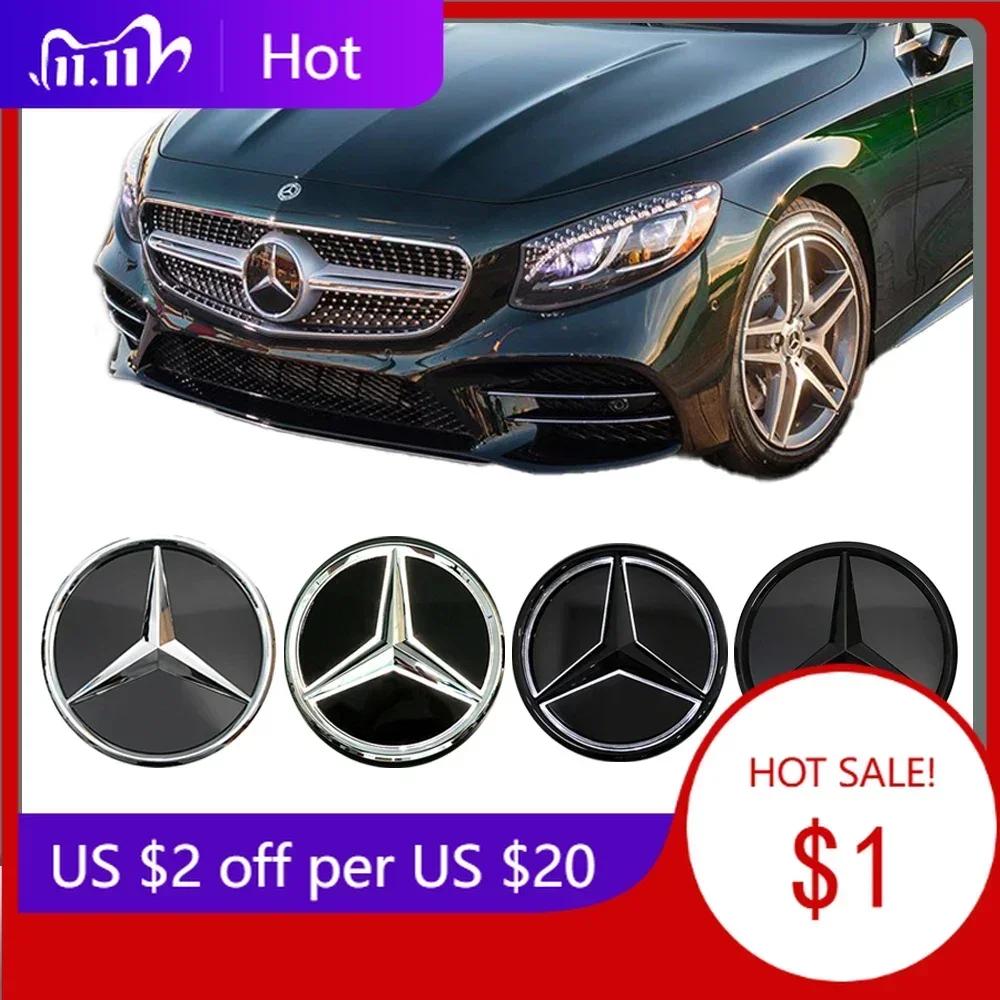 Bilklistremerke For Mercedes Benz Krom Sølv Og Glans Svart Bil Front Grill Stjerne Emblem Opplyst Logo For Mercedes Benz C