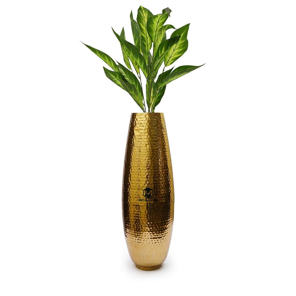 Metallic Finish Metal Extra Large Oval Hammered Vase for Home Decor - 23 Inch Tall, Handcrafted Hammered Metal Vase for Home Décor,