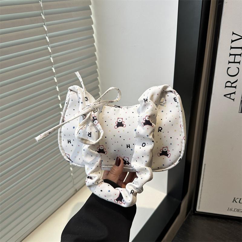 Japanese Sweet Foreign Niche Design Handbag Simple Shoulder Underarm Bag New Printed Pleated Crescent Bag