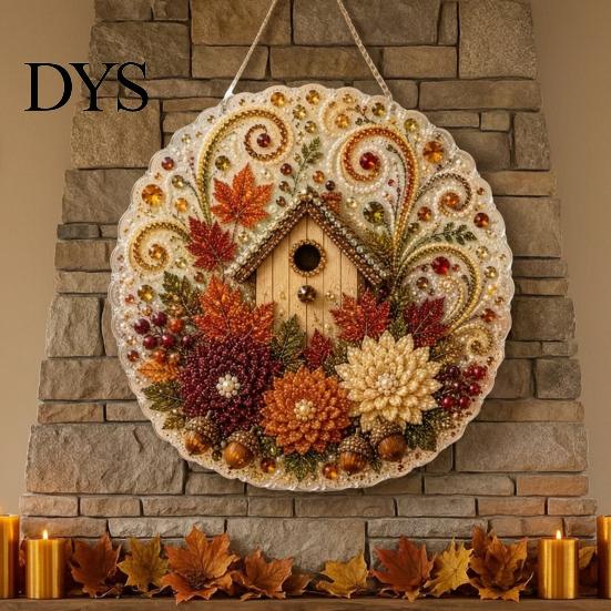 Window Hanging Art Autumn Diamond Painting Pendant, Acrylic Ornament, Decorative Craft for Outdoor Porch Decor Harvest Festival, Fall Theme